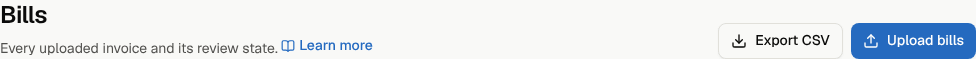 The Bills page header with the Export CSV button