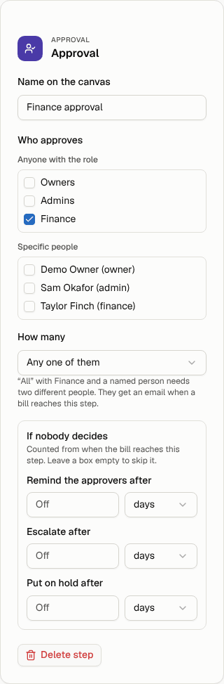 Setting up an Approval step