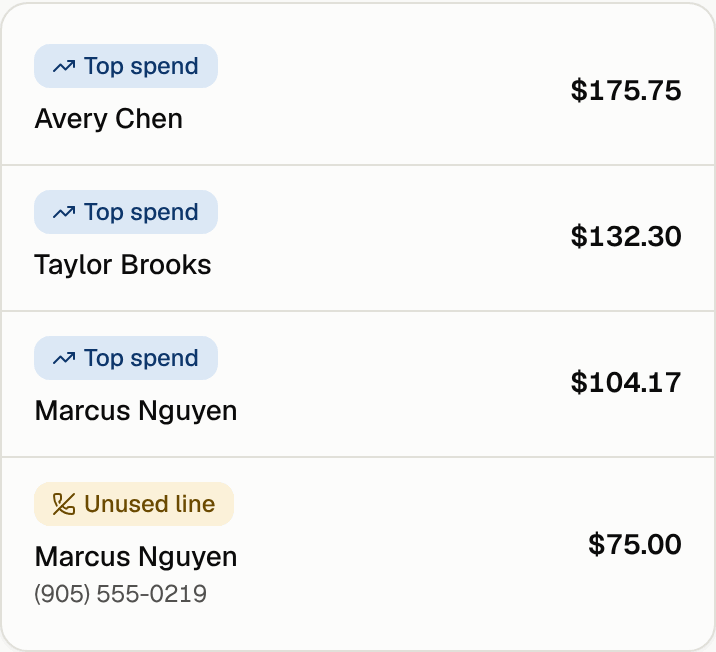 Worth a conversation: top spend and an unused line on the team