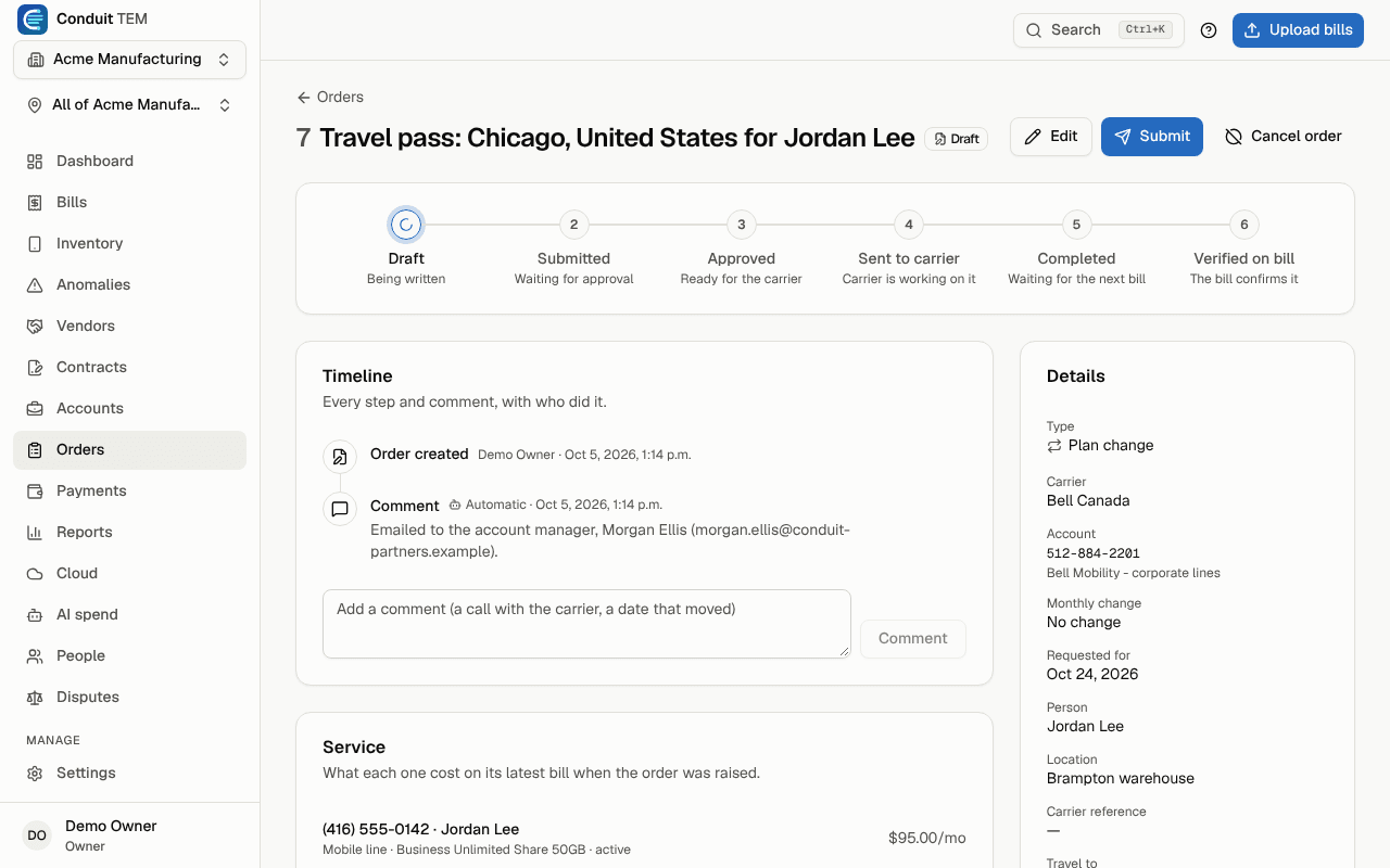The travel pass order