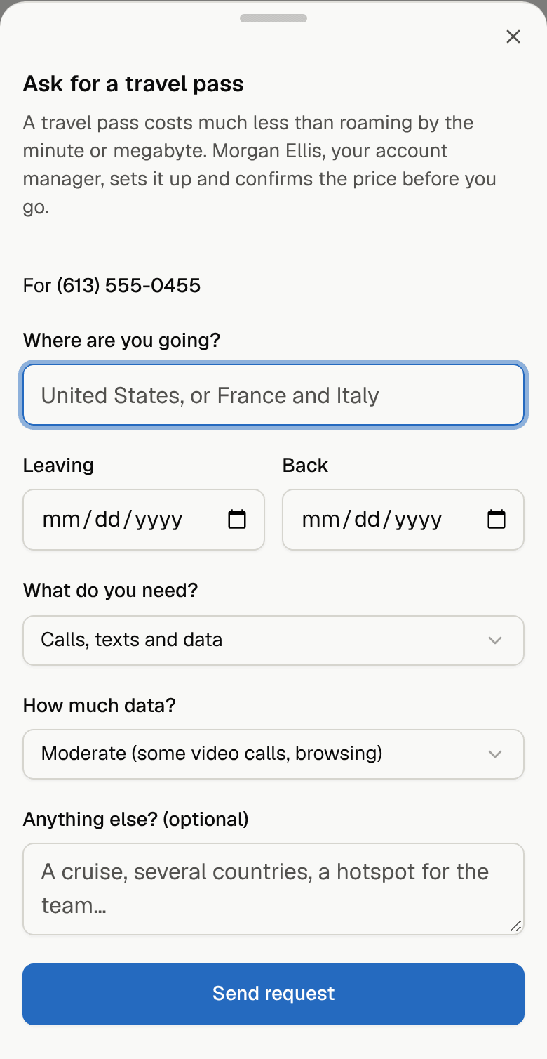 A travel pass from the self-service page