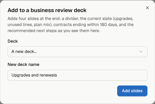 Add the page to a business review deck